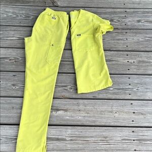 Figs Neon Yellow V-Neck Scrub Top